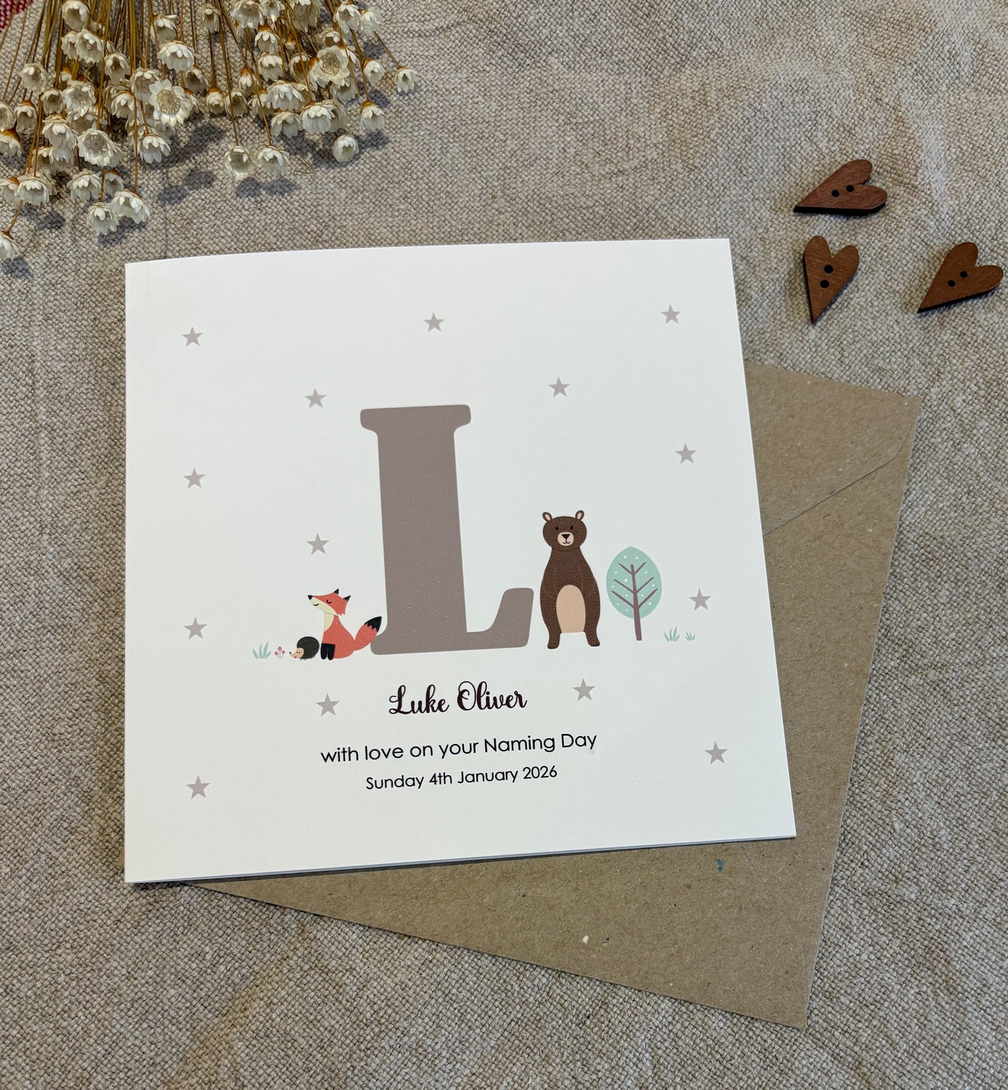 Personalised Neutral Card for Christening, Baptism, Naming Day, Special Day.