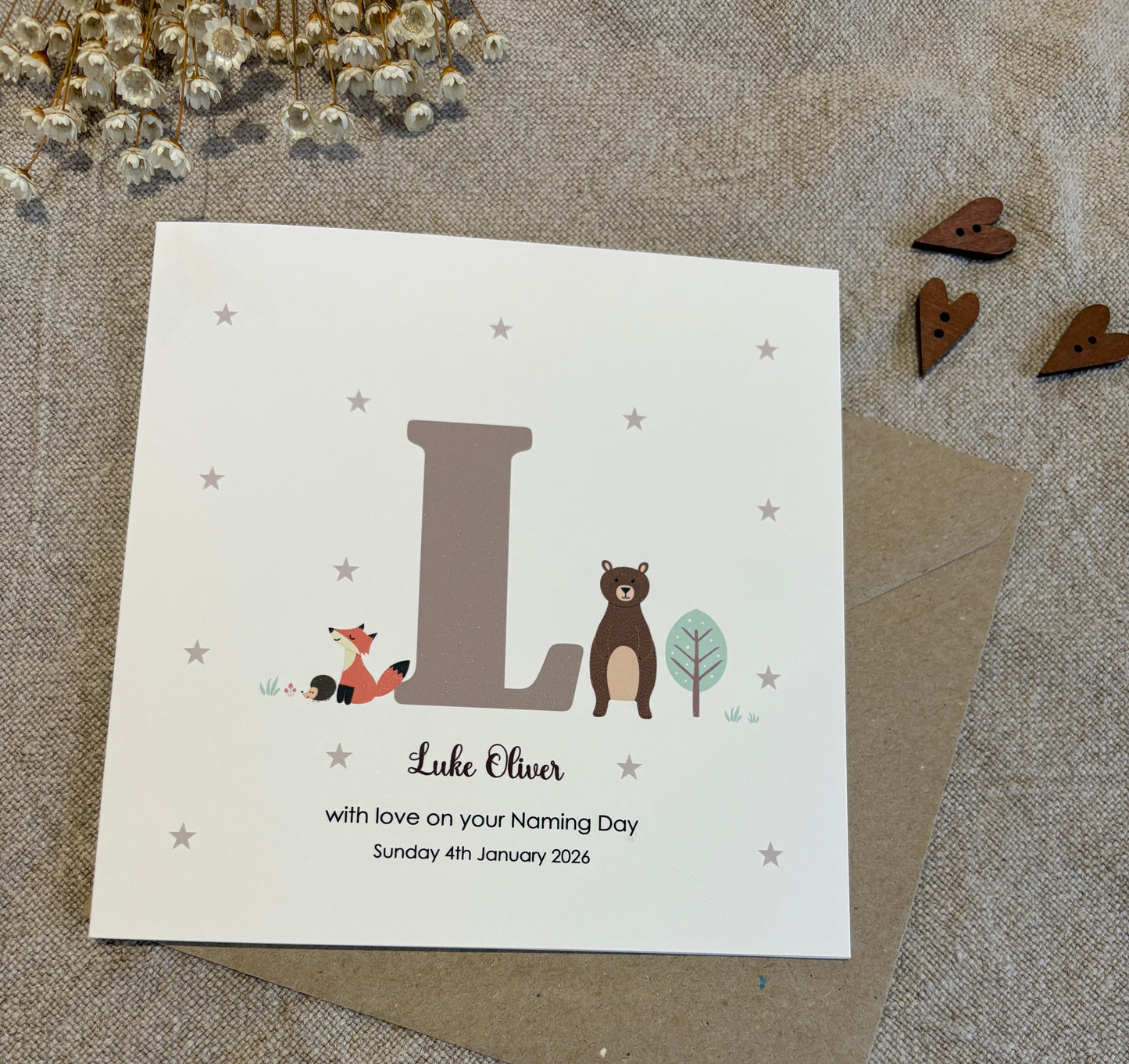 Personalised Neutral Card for Christening, Baptism, Naming Day, Special Day.