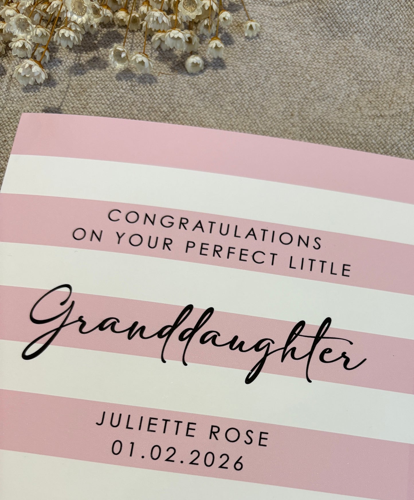 Personalised Baby Card, For Baby Girl, Granddaughter, Niece etc.