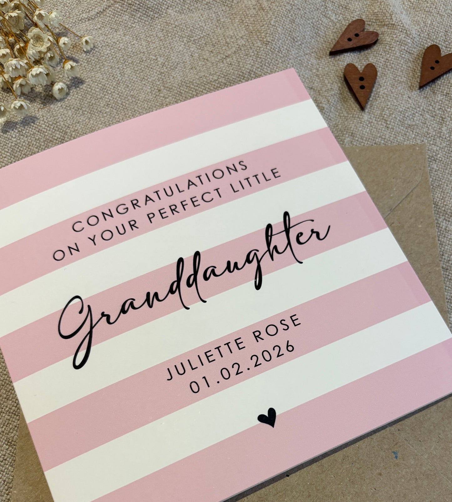 Personalised Baby Card, For Baby Girl, Granddaughter, Niece etc.