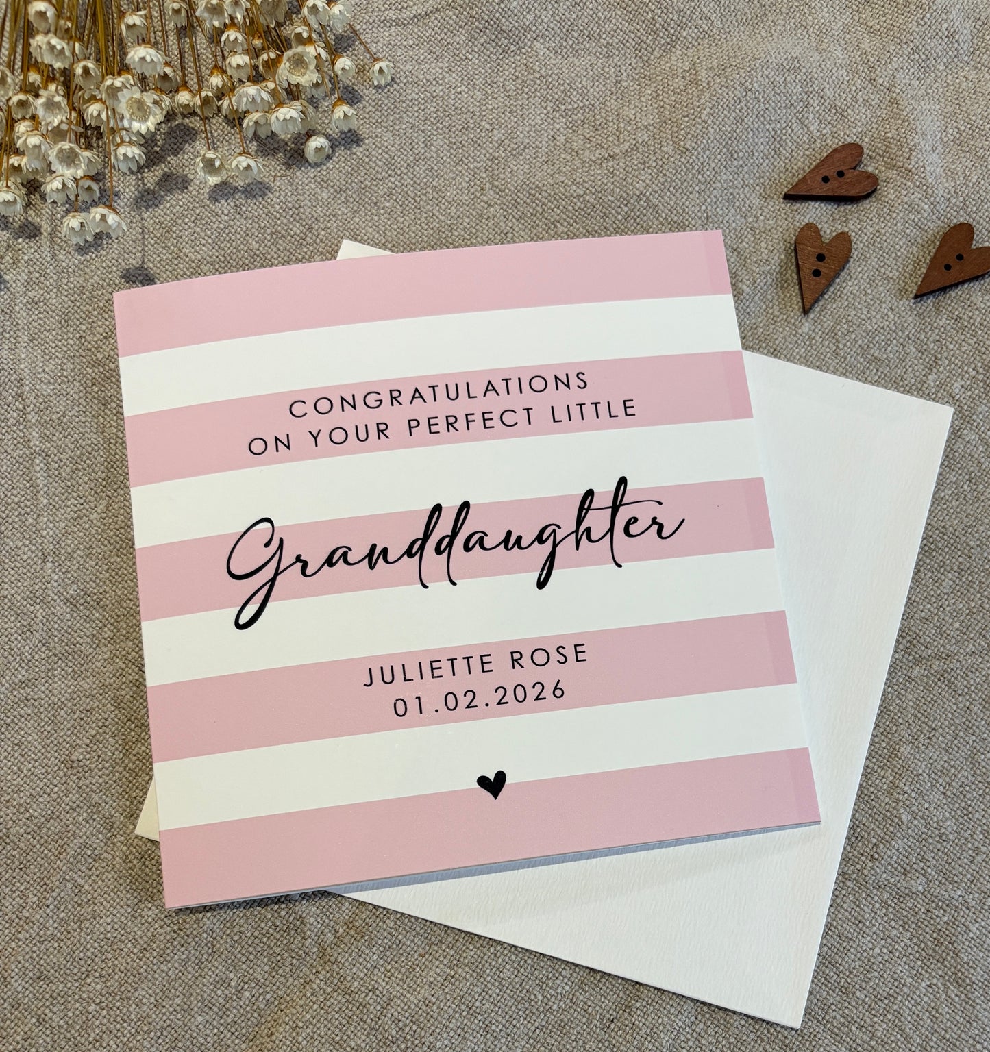 Personalised Baby Card, For Baby Girl, Granddaughter, Niece etc.