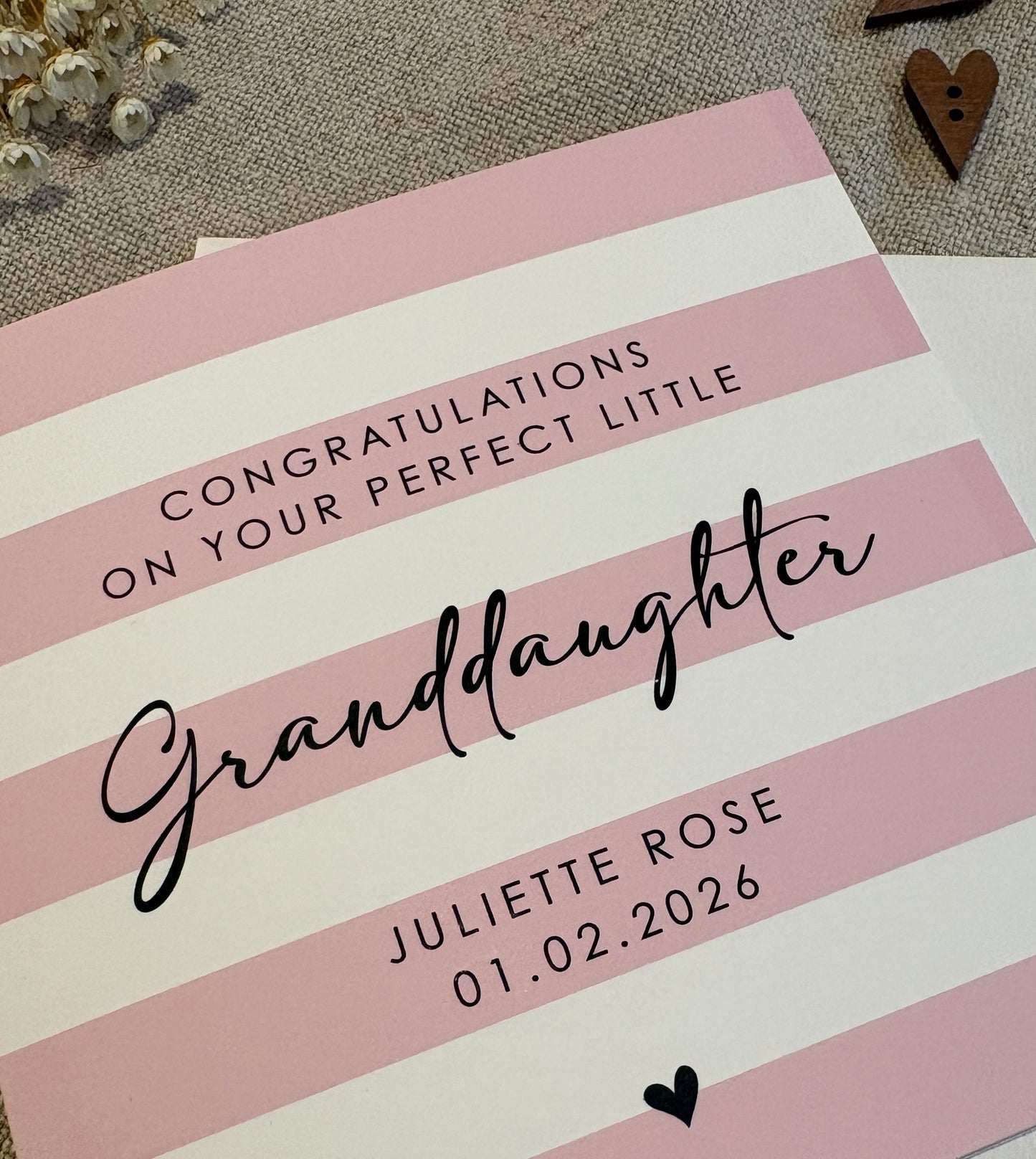 Personalised Baby Card, For Baby Girl, Granddaughter, Niece etc.