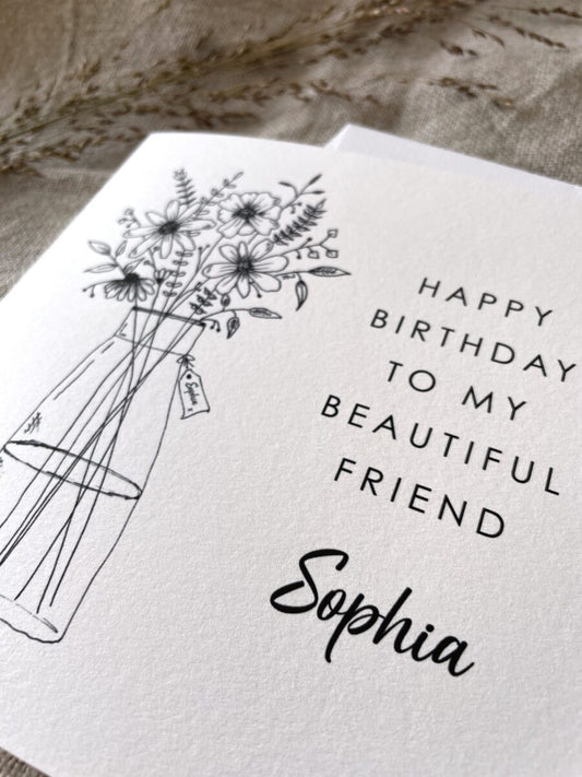 Personalised with Name, Illustrated Floral Birthday Card image 0