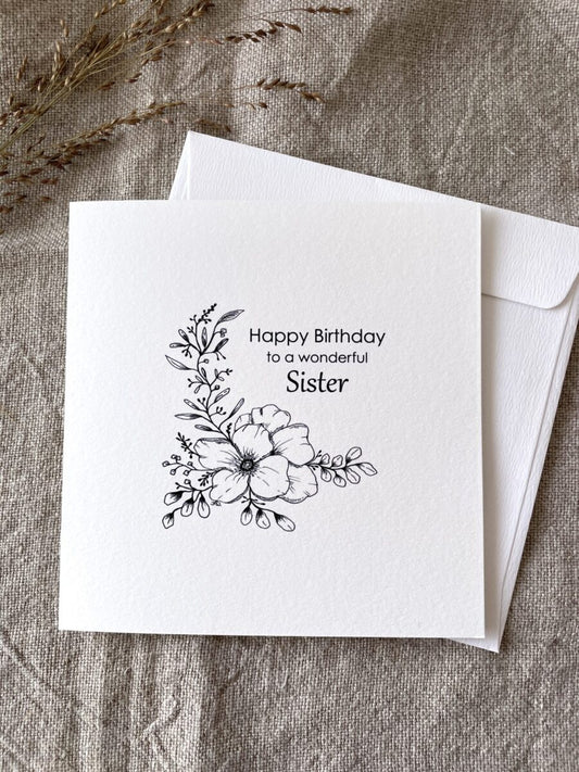 Illustrated Floral Birthday Card for Sister, Daughter, Mum Etc. image 0